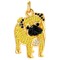 wholesale Gold 925 Sterling Silver Pug Dog Breed CZ Charm Necklace for Pet Lovers-Pug-Standing Without Chain