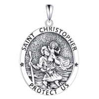 wholesale 925 Sterling Silver Saint Christopher Protect Us Pendant Necklace -St. Michael Without Chain