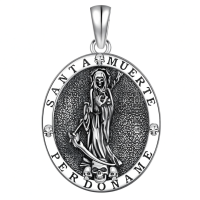wholesale 925 Sterling Silver Santa Muerte Triple Moon Witch Knot Skull Cowboy Pendant Necklace-B2-Santa Muerte Without Chain