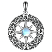 wholesale 925 Sterling Silver Compass Locket with Abalone Shell and Cubic Zirconia Pendant Necklace Memorial Jewelry-moonstone Without Chain