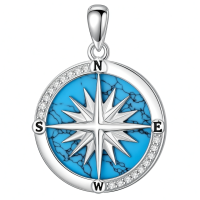 wholesale 925 Sterling Silver Turquoise Compass Pendant With Crystals-Style 4 Without Chain
