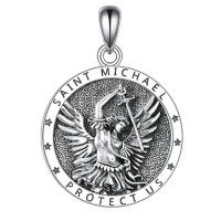 wholesale 925 Sterling Silver Saint Michael Archangel Protect Us Pendant Necklace for Men & Women-Archangel Michael Without Chain