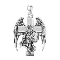wholesale 925 Sterling Silver Saint Michael Angel Warrior Shield Necklace Pendant  for Men & Women -Silver Without Chain