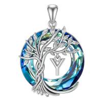wholesale 925 Sterling Silver Blue Crystal Tree of Life Initial Necklace Family Letter Pendant Birthday Mother s Day Gifts for Her-Tree of Life Y Initial Without Chain