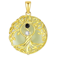 wholesale 925 Sterling Silver Tree Of Life Pendant Necklace Wholesale With Green Gemstone-Yin Yang Without Chain