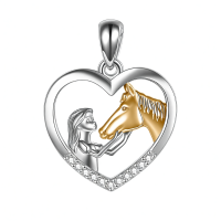 wholesale 925 Sterling Silver Abalone Shell Heart Key Pendant Necklaces for Women Gifts-Gold Horse Necklace Without Chain