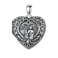 wholesale 925 Sterling Silver Metal Heart Shaped Photo Locket Pendant Necklace 925  for Women Girls-Father and Daughter Without Chain