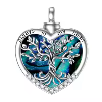 wholesale 925 Sterling Silver Tree of Life Urn Necklace for Ashes Heart Cremation Jewelry Memorial Keepsake with Funnel Filler for Women Men-A-Heart Tree of Life-Abalone Shell Without Chain