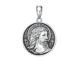 wholesale 925 Sterling Silver Jesus Pendant Necklace with Cross and Religious Message for Men & Women-B04-Jesus Non-personalized Without Chain