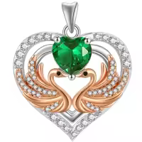 wholesale 925 Sterling Silver Rose Gold Plated Swan Birthstone Necklace for Women-05 May - Emerald Without Chain
