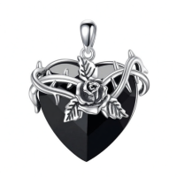 wholesale 925 Sterling Silver Heart Pendant With Rose And Thorns Necklace-Rose-A Without Chain