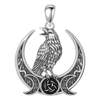wholesale 925 Sterling Silver Raven Moon Celtic Knot Pendant Necklace  Gothic Jewelry for Men & Women-C01 Without Chain