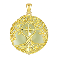 wholesale 925 Sterling Silver Tree Of Life Pendant Necklace Wholesale With Green Gemstone-Compass Without Chain