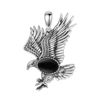 wholesale 925 Sterling Silver Eagle Pendant Necklace Wholesale Black Stone-Onyx Without Chain