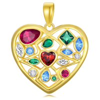 wholesale Gold-Plated 925 Sterling Silver Multi-Colored CZ Heart Pendant Necklace for Women-Heart Without Chain