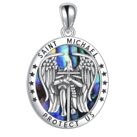 wholesale 925 Sterling Silver Saint Michael Abalone Shell Angel Wings Pendant Necklace-Saint Michael Necklace for Men Without Chain