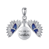 wholesale 925 Sterling Silver Blue Agate Angel Wing Cremation Jewelry Keepsake Pendant Necklace with Funnel and Fill Tool-Butterfly Sunflower Without Chain