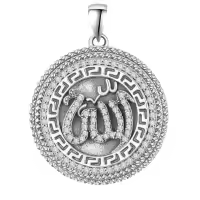 wholesale 925 Sterling Silver Allah Round Pendant Necklaces for Women Men Islam  45cm Chain Length-2-Allah necklace silver Without Chain