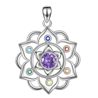wholesale 925 Sterling Silver Lotus Flower Pendant With Amethyst And Gemstone Accents-Chakra lotus Without Chain