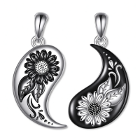 wholesale 925 Sterling Silver Yin Yang Sunflower & Moon Couple Necklaces-Yin Yang Sunflower Without Chain