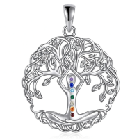 wholesale 925 Sterling Silver Tree Of Life Pendant With Chakra Stones-A-Tree life necklace Without Chain