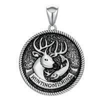 wholesale 925 Sterling Silver Hunting Fishing Pendant Necklace With Deer And Fish Design-Style B Without Chain