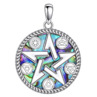 wholesale 925 Sterling Silver Abalone Shell Witch Knot Pentagram Triquetra Star of David Pendant Necklace-Pentagram Pentacle Without Chain