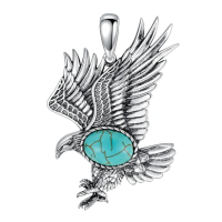 wholesale 925 Sterling Silver Eagle Pendant Necklace Wholesale Black Stone-Turquoise Without Chain