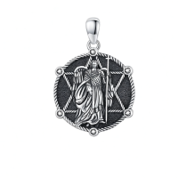 wholesale 925 Sterling Silver Archangel Medals St Pendant Necklace for Men Women-88-St Uriel(round silver) Without Chain