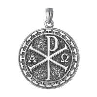 wholesale 925 Sterling Silver Round Chi Rho Alpha Omega XP Symbol Necklace for Men Women -Style 1 Without Chain