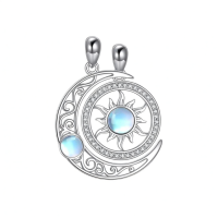 wholesale 925 Sterling Silver Couples Best Friends Forever Necklaces with Crescent Moon and Sun Pendants-Sun Moon Without Chain