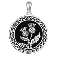 wholesale 925 Sterling Silver Round Thistle Flower Black Enamel Infinity Pendant Necklace for Women Girls Valentines Day Gifts Jewelry 45cm Chain Length-Scottish Thistle-A Without Chain