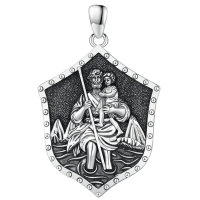 wholesale 925 Sterling Silver Shield Pendant With Saint Christopher Figure-Saint Christopher Without Chain