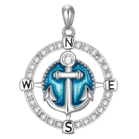 wholesale 925 Sterling Silver Blue Enamel Anchor Compass Necklace w/Celtic Knot Pendant s for Her Him 30cm Long Chain-Zircon-Compass Anchor Without Chain