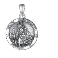 wholesale 925 Sterling Silver Patron Saint Medal Amulet Necklace for Men 2 5mm 22 +2 Chain-A00-Saint Christopher (Round) Without Chain