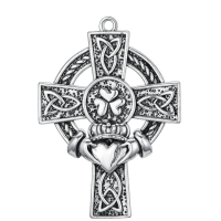 wholesale 925 Sterling Silver Celtic Knot Claddagh Shamrock Cross Pendant Necklaces for Men & Women Protection s with 24+2Rolo Chains (Gift Box Included)-A-Claddagh Cross Without Chain