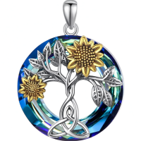 wholesale 925 Sterling Silver Sunflower Tree Of Life Blue Pendant Necklace-A-Sunflower Crystal Necklace Without Chain