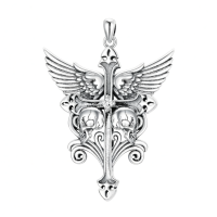 wholesale 925 Sterling Silver Gothic Skull Wings Cross Pendant Necklace s for Men/Women-Cross Skull Necklace Without Chain