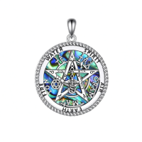 wholesale 925 Sterling Silver Abalone Shell Pentagram Compass Pendant Necklace  for Women-Tetragrammaton Without Chain