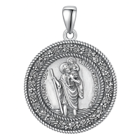 wholesale 925 Sterling Silver Saint Christopher Medal Pendant Necklace with Chain for Men and Women-F-Round Saint Christopher Medal Without Chain