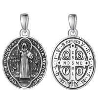 wholesale 925 Sterling Silver Patron Saint Medal Amulet Necklace for Men 2 5mm 22 +2 Chain-A99-Saint Benedict Without Chain