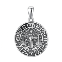 wholesale 925 Sterling Silver Zodiac Pendant With Astrological Design And Engraved Details-Libra-Libra Silver-Silver Without Chain