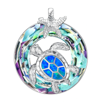 wholesale 925 Sterling Silver Blue Opal Sea Turtle Pendant Necklace with Starfish Charm and Rainbow Crystals for Women-Purple- Urn Necklace Without Chain