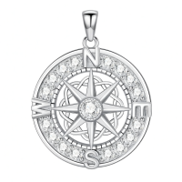 wholesale S925 Sterling Silver Moissanite Compass Necklace, 0.90 Pendant, 18+2 Chain, Gift Box-Style B-Knot Without Chain
