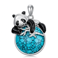 wholesale 925 Sterling Silver Panda Turquoise Pendant Necklace - Cute Animal s for Mom & Daughter Birthdays Xmas Mothers' Day-14-Panda Turquoise Necklace Without Chain