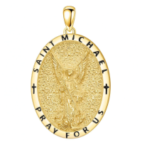 wholesale 925 Sterling Silver Saint Michael Archangel Oval Prayer Medal Pendant Necklace-A02-Saint Michael-Gold(Oval) Without Chain