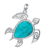 wholesale 925 Sterling Silver Black Labradorite Sea Turtle Necklace with Palm Tree Design for Women and Girls-B-Sea Turtle-Turquoise Without Chain
