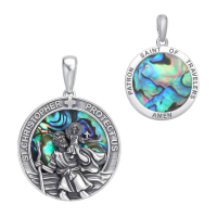 wholesale 925 Sterling Silver Abalone Shell Saint Christopher Protect Us Pendant Necklaces for Men & Women-B02-St Christopher Abalone-B02-St Christopher Abalone Without Chain