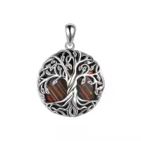 wholesale 925 Sterling Silver Abalone Shell Tree of Life Pendant Necklace - Irish s for Women-Tiger-eye Tree Pendant Without Chain
