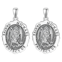 wholesale 925 Sterling Silver & 24k Gold Plated Customizable St Michael Protect Us Medal Pendant Necklace for Men and Women-St Michael-Silver-St Michael-Silver-Personalized-St Michael-Silver-Personalized-St Michael-Silver Without Chain